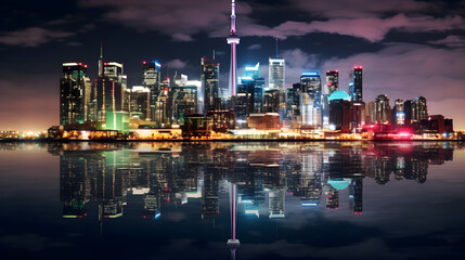 Naklejka premium Dazzling Evening Embrace - The EF City Nightscape Captured in Majestic Glory