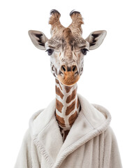  Giraffe in bathrobe isolated on white background, safari animal illustration