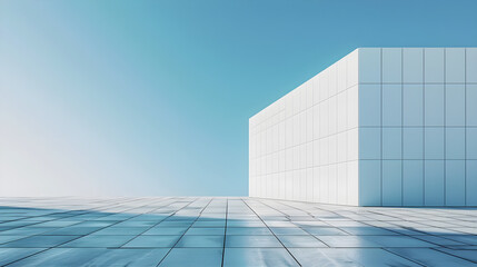 Fototapeta premium sleek modern architecture, minimalistic design, expansive blue space, clean lines, commercial potential in real estate, advertising, corporate branding, dynamic copy space,...
