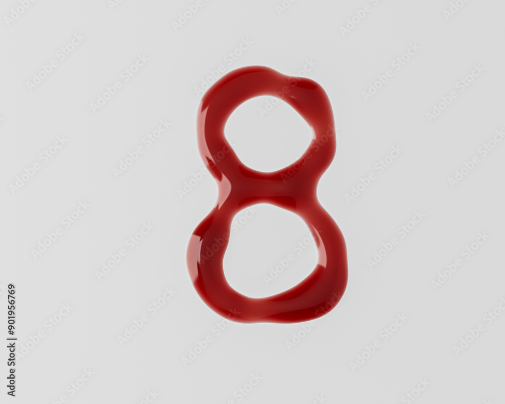 Fototapete digits made of red blood like liquid. 3d illustration of red symbols isolated on white background