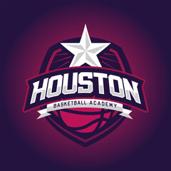 Basketball club logo, emblem, designs with ball. Houston, Texas Sport badge vector illustration