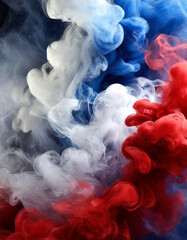 Fototapeta premium Vibrant Fusion of Blue, White, and Red Smoke Clouds in Abstract Artistic Display. Vertical Patriotic Banner Wallpaper USA Flag Election President Independence Day Pride National Vote