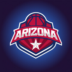 Fototapeta premium Basketball club logo, emblem, designs with ball. Arizona Academy badge vector illustration
