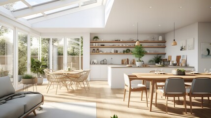 Fototapeta premium Bright and airy home renovation scene with large, modern windows on a sunny day, capturing the essence of the home refurbishment process