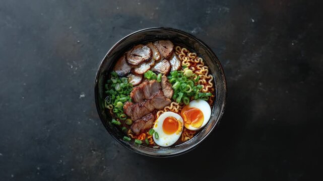 Delicious Bowl Of Ramen With Sliced Pork And Soft Boiled Egg