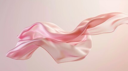 Fototapeta premium Flowing pink satin fabric against pastel background, abstract art concept