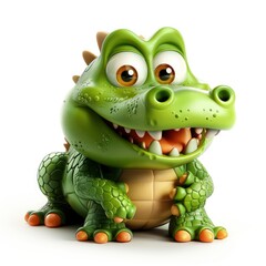 Fototapeta premium Cute Green Crocodile With A Playful Expression, White Background, 3D Illustration