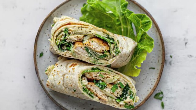 Delicious Chicken Caesar Wrap with Fresh Lettuce on Plate