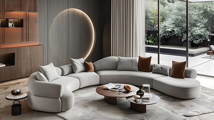 Modern sofa with a curved, ergonomic design 
