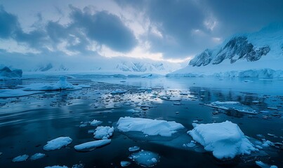 Fototapeta premium An icy landscape at dawn,