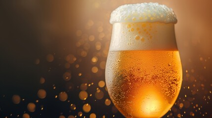 Inviting Close-up of Spicy Vintage Craft Beer Glass with Amber Color and Frothy Head in Warm Lighting