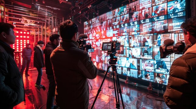 Videographers filming tv show production on set