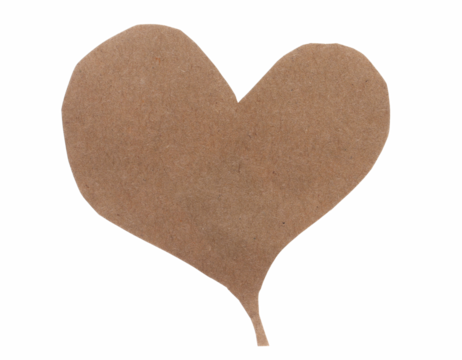 Blank cardboard price tag in shape heart isolated on white background, top view
