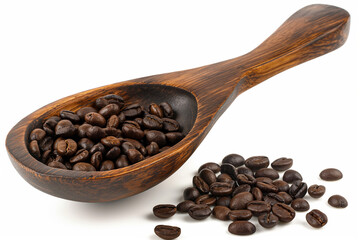 Fototapeta premium Photo of a wooden coffee beans Shovel isolated on white background, with clipping path