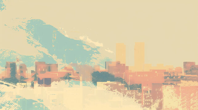 Risograph artsy riso print travel poster, card, wallpaper or banner illustration, modern, isolated, clear, simple of Al Bayda, Libya. Artistic, screen printing, stencil