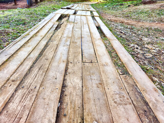 wooden bridge in autumn park