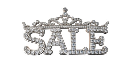Glamorous sale text adorned with diamonds and a crown, perfect for luxury marketing and promotional materials, luxury concept