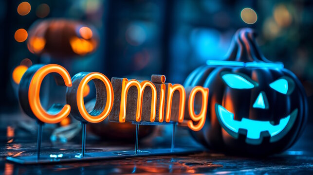 Halloween-themed announcement with glowing text and a pumpkin, ideal for festive and spooky event promotions