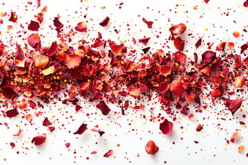 Fototapeta premium Close-up of vibrant red chili flakes in isolated on transparent and white background 