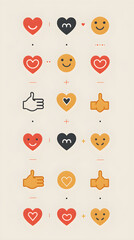 Minimalist Emotional Connection Icons Depicting Love, Friendship, Support, and Unity Through Clean Lines and Subtle Colors