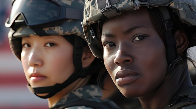 multiethnic Female Soldiers in Military Uniforms. african american diversity