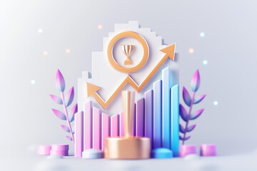 Visualizing Growth Engaging Graphs and Charts Showcasing Success Illustrated with Trophies and Arrows Indicating Progress