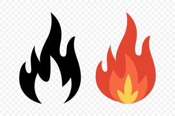 Vector Fire Flame Isolated Icon Set. Campfire, Bonfire, Flame Sign, Front View. Vector Illustration