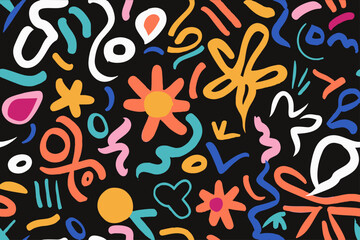  Natural floral leaves shapes seamless pattern. Rustic color cartoon isolated textile print pattern. Vector illustration on background