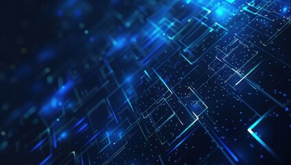 Obraz premium Abstract blue digital technology background with glowing geometric shapes and lines, dark color palette Generative AI