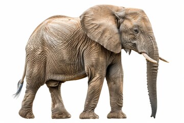 Fototapeta premium Large african elephant standing on white background