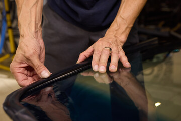 Installing windshield on a car with automotive design