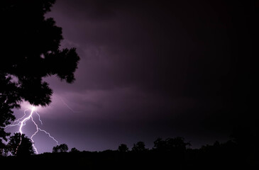 Thunderstorms and lightning at night.