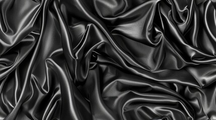 Fototapeta premium The luxurious black satin fabric cascades and folds gracefully, creating a rich texture and depth in soft lighting SEAMLESS PATTERN