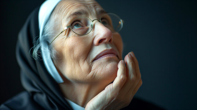 Serene Nun in Prayer - A Peaceful Portrait of a Devout Sister with Folded Hands and Gentle Smile