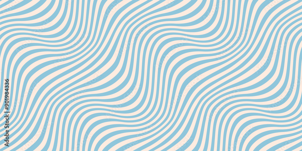 Wall mural blue and beige diagonal wavy lines seamless pattern. simple vector abstract liquid stripes backgroun