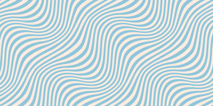 Blue and beige diagonal wavy lines seamless pattern. Simple vector abstract liquid stripes background. Funky groovy texture with diagonal waves, fluid shapes, flow. Stylish repeated decorative design