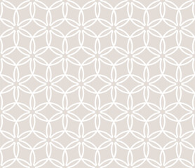 Abstract delicate geometric seamless pattern in Islamic style. Vector ornamental linear texture, floral lattice, mesh. Traditional oriental background. Subtle beige and white ornament, repeated design