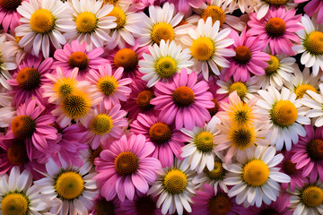 Floral Splendor: A Romantic Display of Blossoming Echinacea Flowers amidst a Verdant Landscape