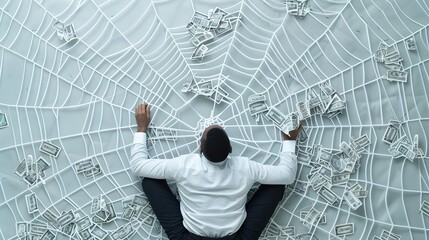 FINANCIAL TRAP man catch spider scheme depict scam