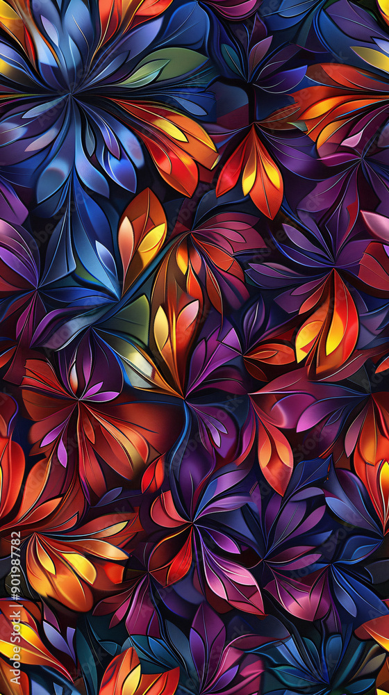 Poster digitally generated abstract floral pattern forming a colorful background design