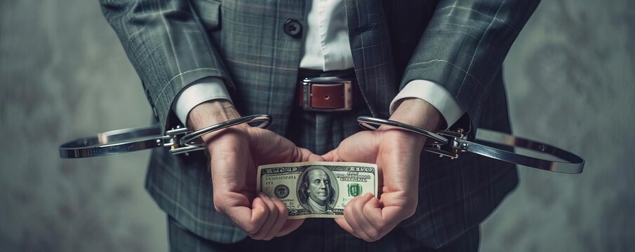 Man shackled by handcuffs made of banknotes, representing financial constraints