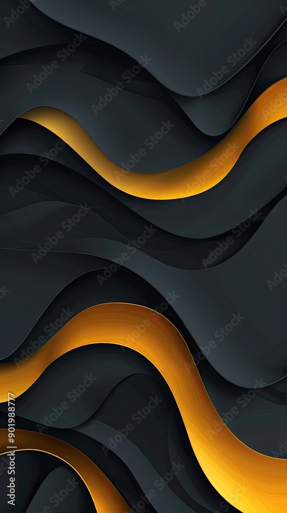 Poster abstract dark pastel background featuring yellow waves on solid black base for creative design and a