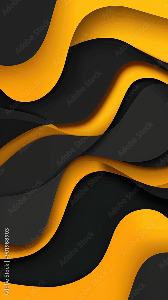 Poster abstract design of dark pastel background featuring black and yellow wavy patterns in contemporary s