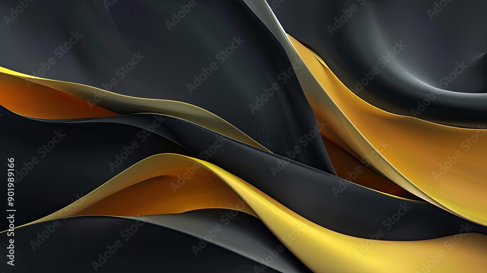 Poster abstract composition featuring dark pastel black and yellow flowing textures in a dynamic arrangemen