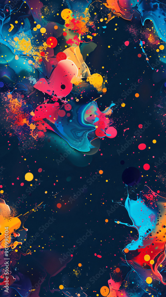 Poster Abstract background with seamless pattern of colorful liquid acrylic paint mixing and flowing
