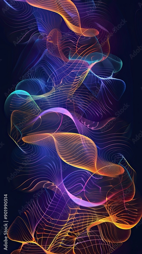 Leinwandbilder Mesmerizing Sound Waves Undulating and Intersecting in a Colorful Wave Design Against a Dark Background