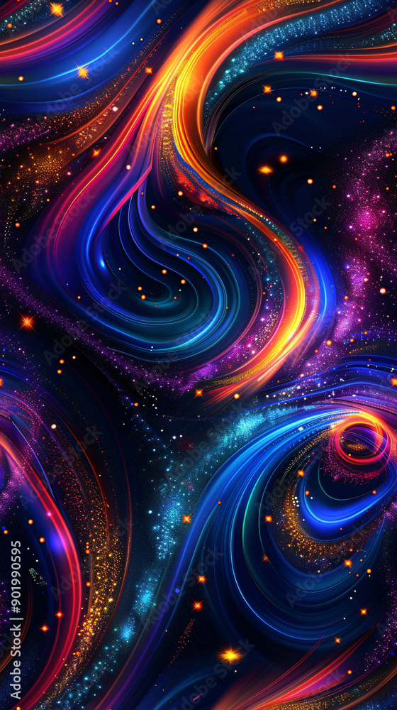 Aufkleber vibrant colorful waves seamlessly flowing on a dark abstract background, evoking a feeling of dynami