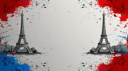 Creative Parisian Artwork Featuring Eiffel Tower and Abstract Color Elements
