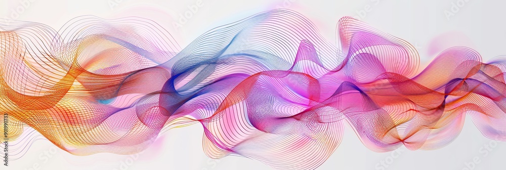 Aufkleber Mesmerizing Sound Waves Undulating and Intersecting in Colorful Wave-Like Patterns Over a White Background