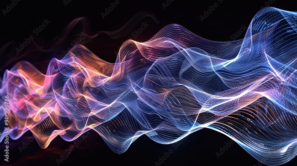 Fototapete mesmerizing sound waves undulating and intersecting in a colorful design at night